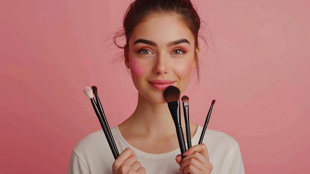 woman is holding brush with pink paint brush 1103290 74659 min